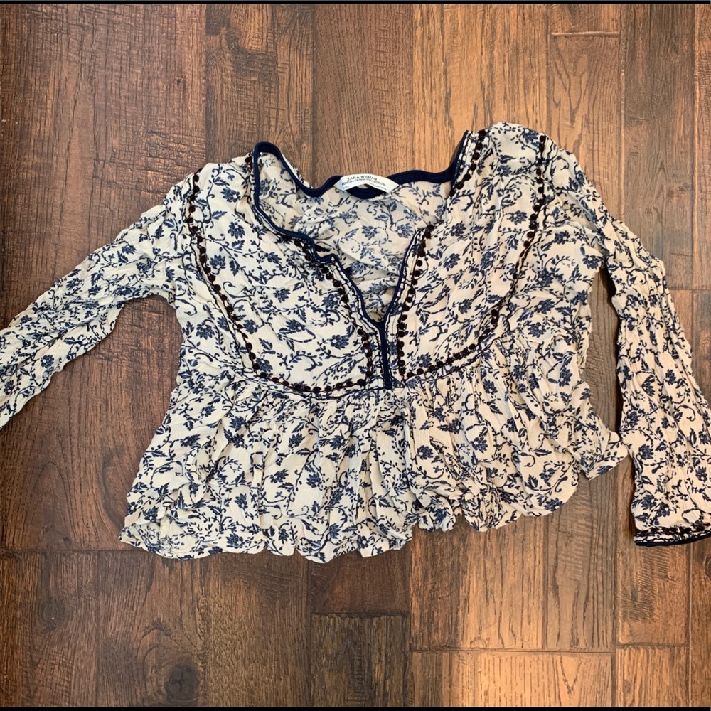 Printed crop peplum blouse